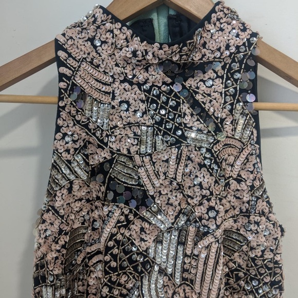 ASOS petite size 6 pink/navy beaded dress - Picture 3 of 6